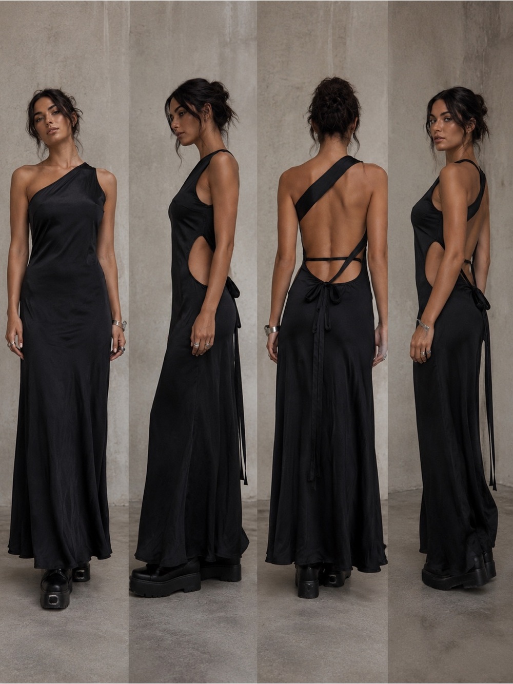 Commense Black One-Shoulder Backless Maxi Dress